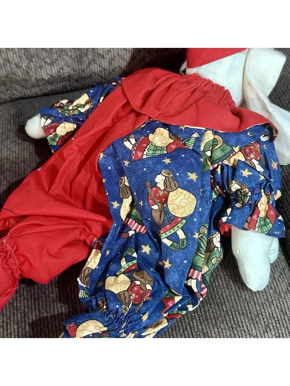 Vintage Floppy Ear Bunny Rabbit Stuffed Doll Christmas Fabric 14” ~ Handmade